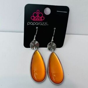 Paparazzi Orange Teardrop Dangle Earrings – Silver Frame Lightweight Jewelry